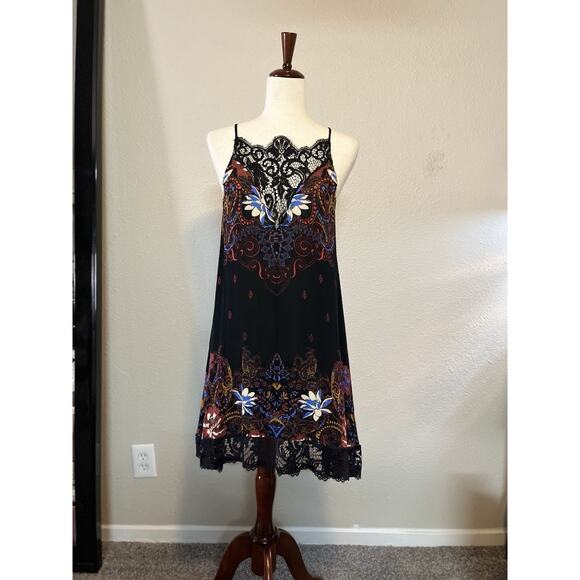 Free People Intimately "Who's Sorry Now" black Floral Lace Slip Dress sz M Boho - Picture 1 of 9